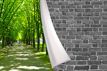 Image showing brick cuff on the beautiful park with green trees