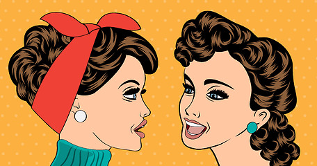 Image showing pop art retro women in comics style that gossip