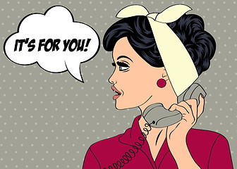 Image showing pop art cute retro woman in comics style with message