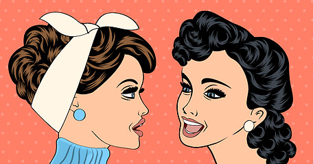 Image showing pop art retro women in comics style that gossip