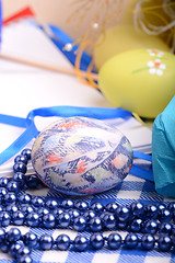 Image showing Easter background with eggs and gift box