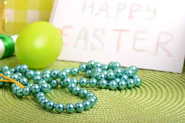 Image showing Easter setting with gift box and spring decoration