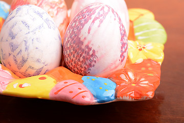 Image showing Easter background with eggs and gift box