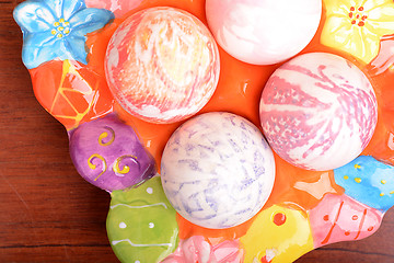 Image showing Easter background with eggs and gift box