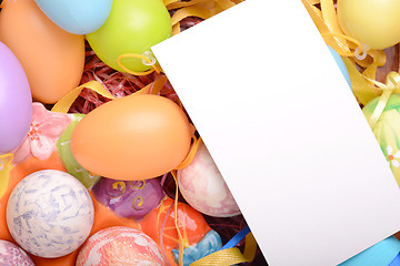 Image showing Easter setting with gift box and spring decoration