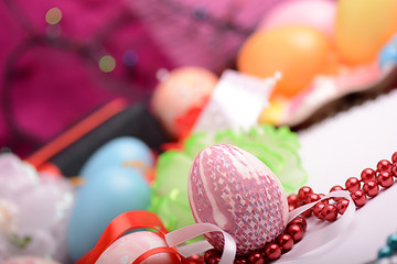 Image showing Easter background with eggs and gift box