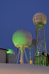Image showing Satellite antennas with green light