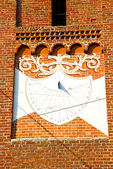 Image showing  old   sunny clock  closed brick tower   italy  lombardy   