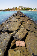 Image showing hotel  coast lanzarote  in spain   beach  stone 