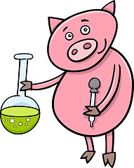 Image showing piglet at chemistry cartoon illustration