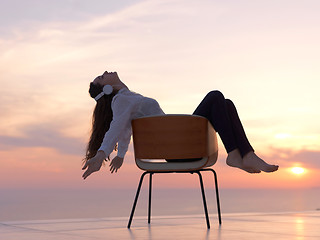 Image showing young woman enjoy sunset