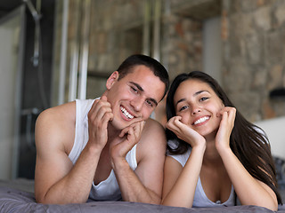 Image showing couple relax and have fun in bed