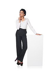 Image showing Business woman with blank white board