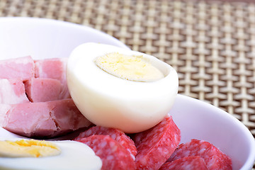 Image showing slices of salame from tuscany and egg