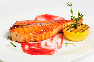 Image showing Grilled salmon steak 