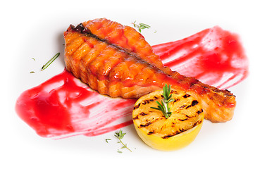 Image showing Grilled salmon steak 