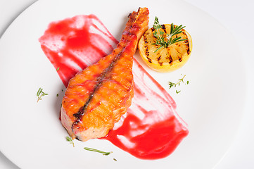 Image showing Grilled salmon steak 