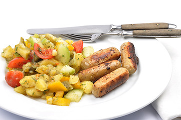 Image showing Mixed Potato salad with sausages