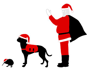 Image showing Santa Claus dog and kiwi dressed in christmas clothes