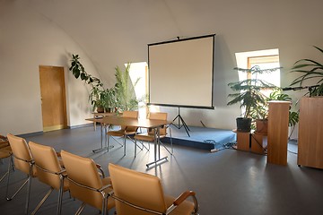 Image showing Empty classrom with lot of chairs