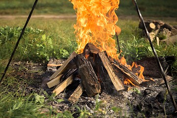 Image showing Camp fire outdoors burning