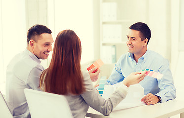 Image showing couple looking at model of their house at office