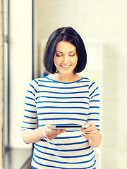 Image showing happy teenage girl with tablet pc computer