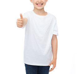 Image showing boy in blank white t-shirt showing thumbs up