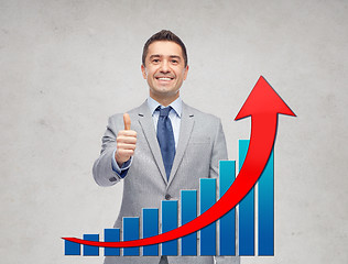 Image showing happy businessman in suit showing thumbs up