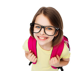 Image showing happy smiling teenage girl in eyeglasses with bag