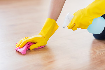 Image showing close up of woman with rag cleaning floor at home