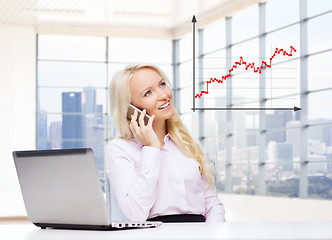 Image showing smiling businesswoman calling on smartphone