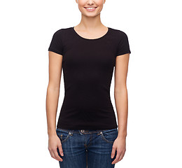 Image showing smiling woman in blank black t-shirt