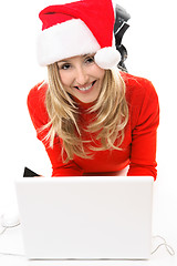 Image showing Christmas girl at laptop