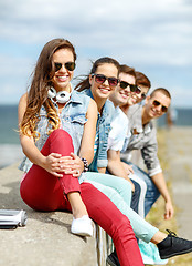 Image showing teenage girl hanging out with friends outdoors