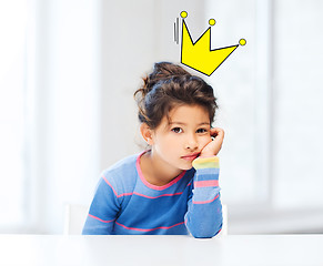 Image showing bored little girl with crown doodle over head