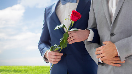 Image showing close up of happy male gay couple holding hands