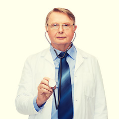 Image showing smiling doctor or professor with stethoscope