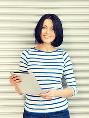 Image showing happy woman with tablet pc computer