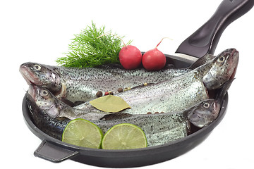 Image showing Trouts in a pan