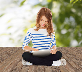 Image showing happy little student girl with tablet pc