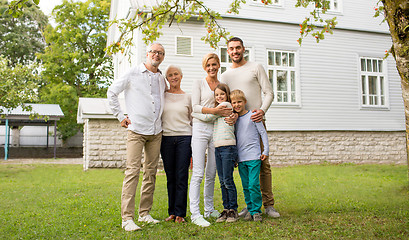 Image showing happy family in front of house outdoors