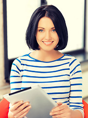 Image showing happy teenage girl with tablet pc computer