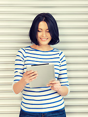 Image showing happy woman with tablet pc computer