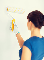 Image showing woman with roller and paint colouring the wall