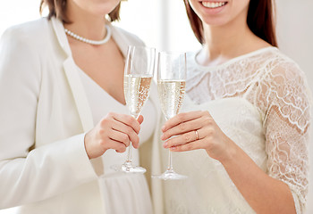 Image showing close up of lesbian couple with champagne glasses