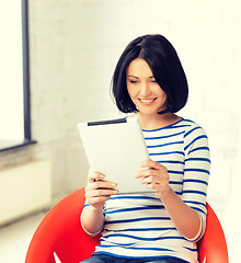 Image showing happy teenage girl with tablet pc computer