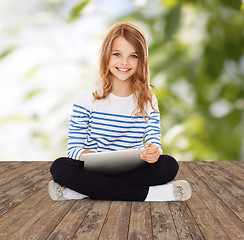 Image showing happy little student girl with tablet pc