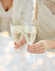 Image showing close up of lesbian couple with champagne glasses