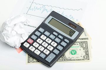 Image showing USA dollar money banknotes and calculator